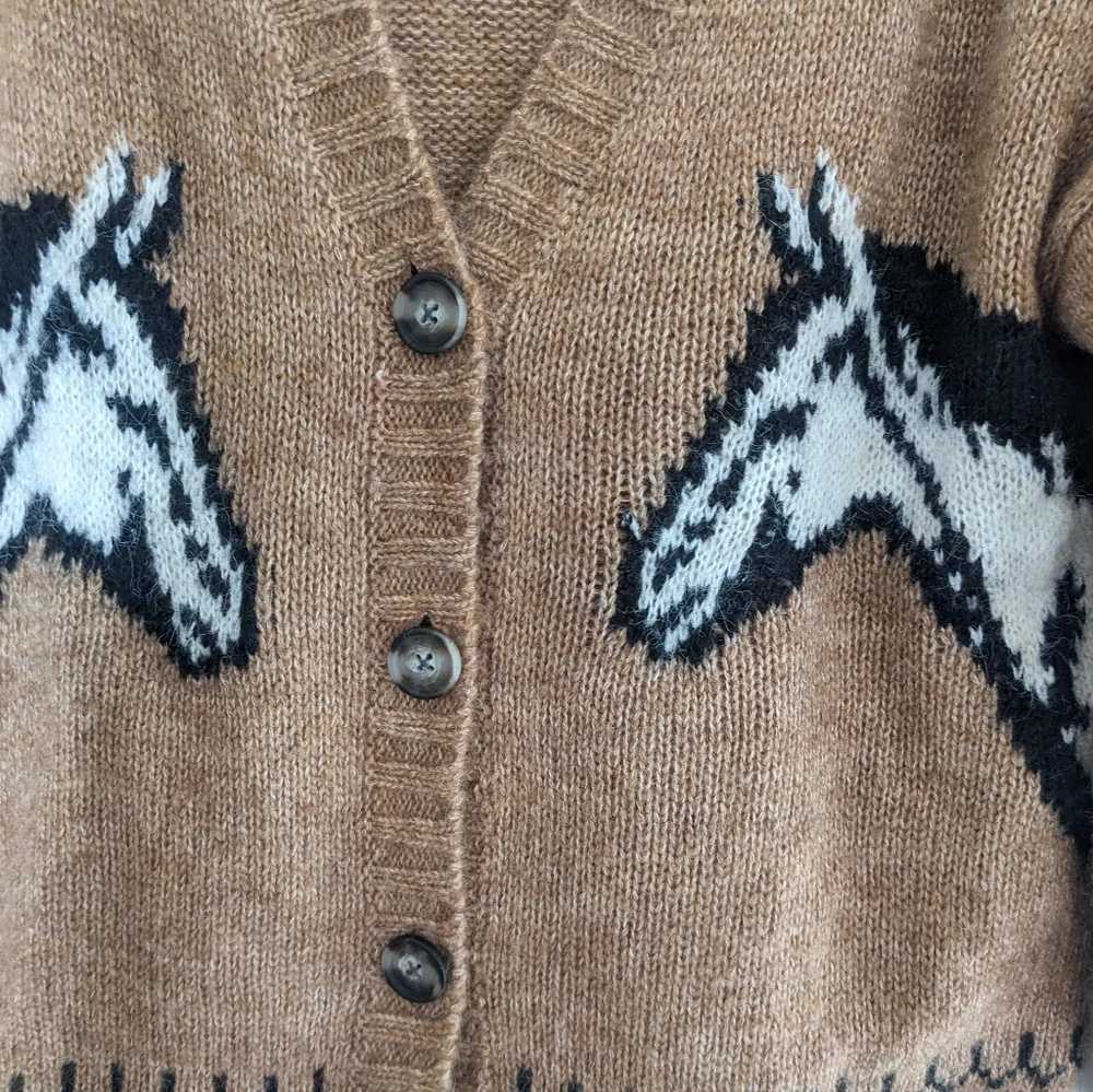 Old NavyWool Blend Tan Horse Applique Women's Cardigan - Picture 2 of 4
